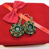 Cercei handmade verzi cu cristale Preciosa, Swarovski eleganti, unicat